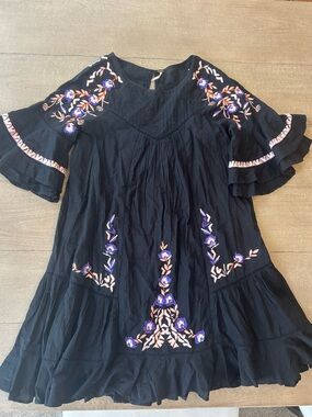 Free People Black Dress with Embroidery- size small